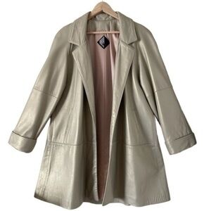 Vintage Gray Metalic Leather Open Front Coat Small